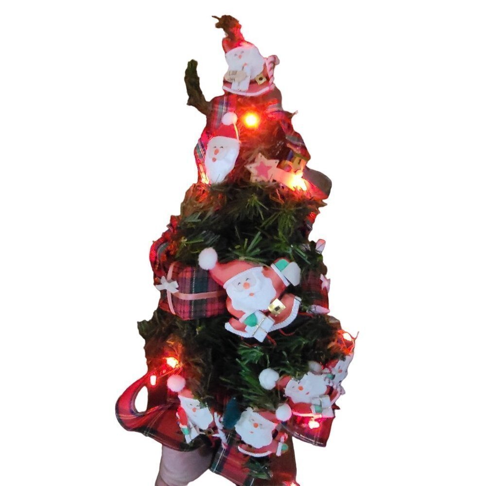 Vintage Smile Victorian Wall Tree Santa Claus Plaid Accents Battery Operated - Picture 2 of 10